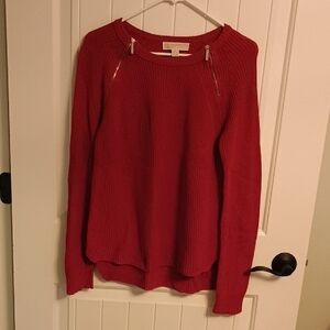 Michael Kors Red Sweater with Zipper Accents